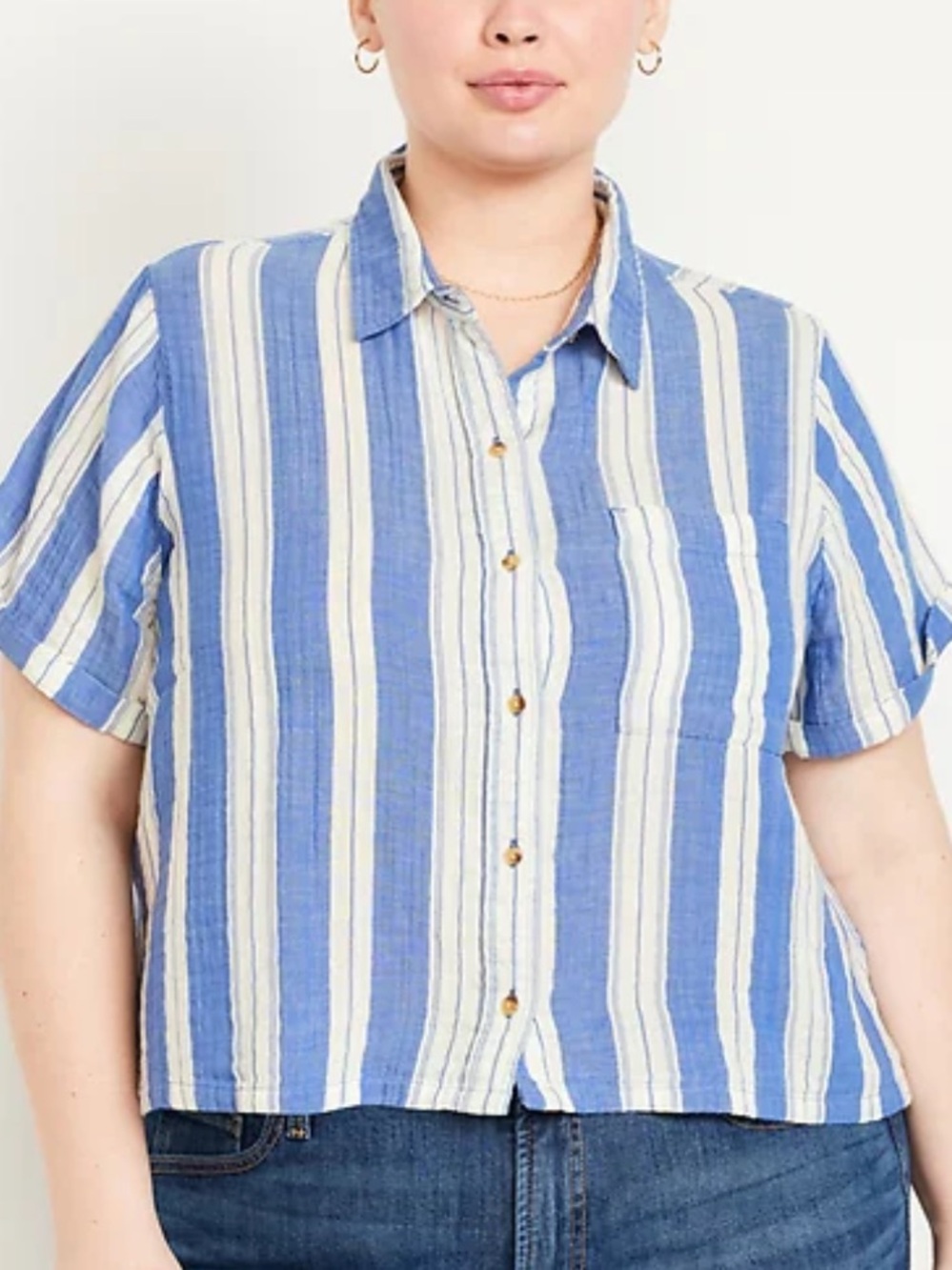 Old Navy Crinkle Gauze Button-Down Striped Shirt Sz 2X